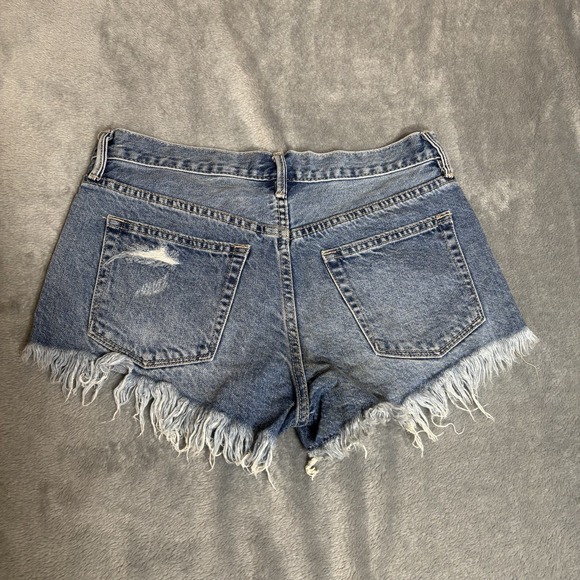 We The Free People Jean Shorts Women's 25 Blue Button Fly Distressed High Waist - Picture 3 of 9